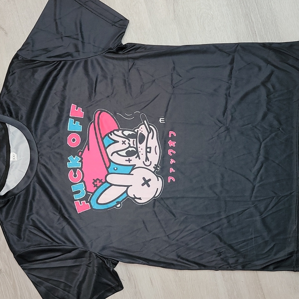 Womens Mens XXL F*** Off Graphic Tee T Shirt Black Smoking Mouse Bird Finger[32]